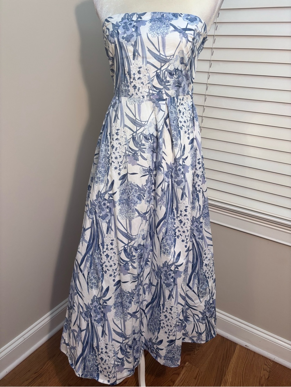 Jondie Blue and White Strapless Dress